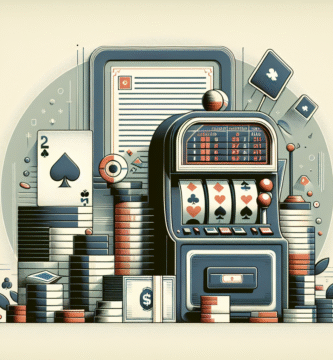 Tyylitelty kuva: pelikassan pino, pelikortit ja kolikkopelitarkkailijan muistilappu, hillityt värit, moderni ja rauhallinen tunnelma