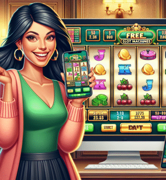 Moderni kuva ilmaisista kolikkopeleistä: mobiililaite ja tietokone näyttävät eri kolikkopeli-ruudukkoja, värikkäitä symboleja, rento pelaaja iloisena, tyylikäs kasinoaiheinen tausta