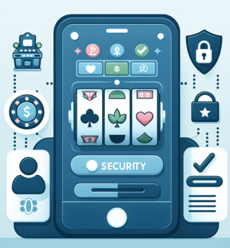 Moderni nettikasino-aiheinen kuva: mobiililaite, peliautomaatit, turvallisuuskuvakkeet ja vastuullinen pelaaminen - skandinaavinen, selkeä tyyli